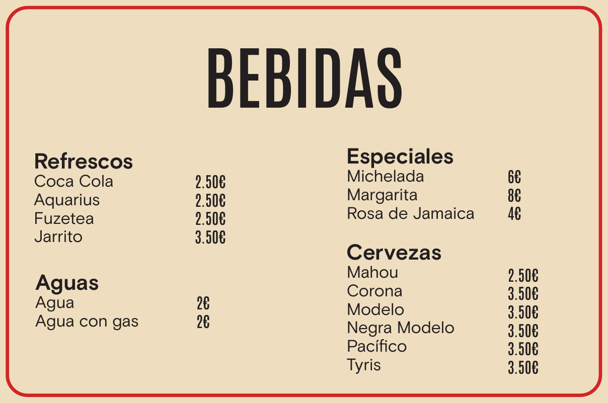 Carta de bebidas