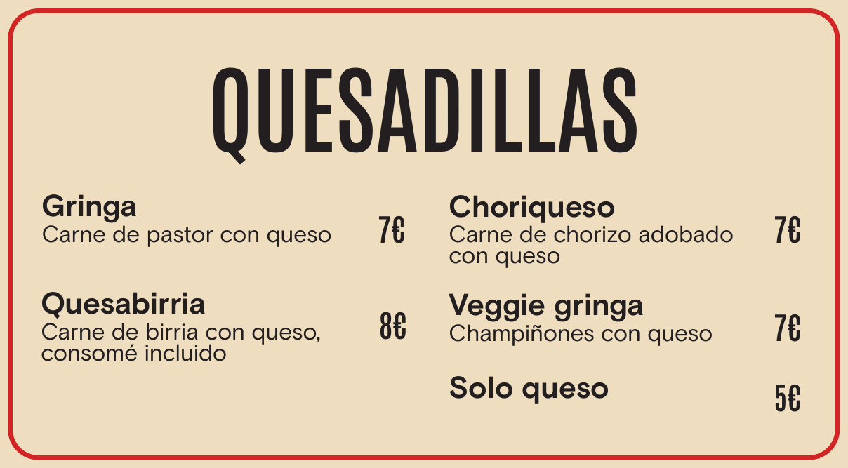 Carta de quesadillas
